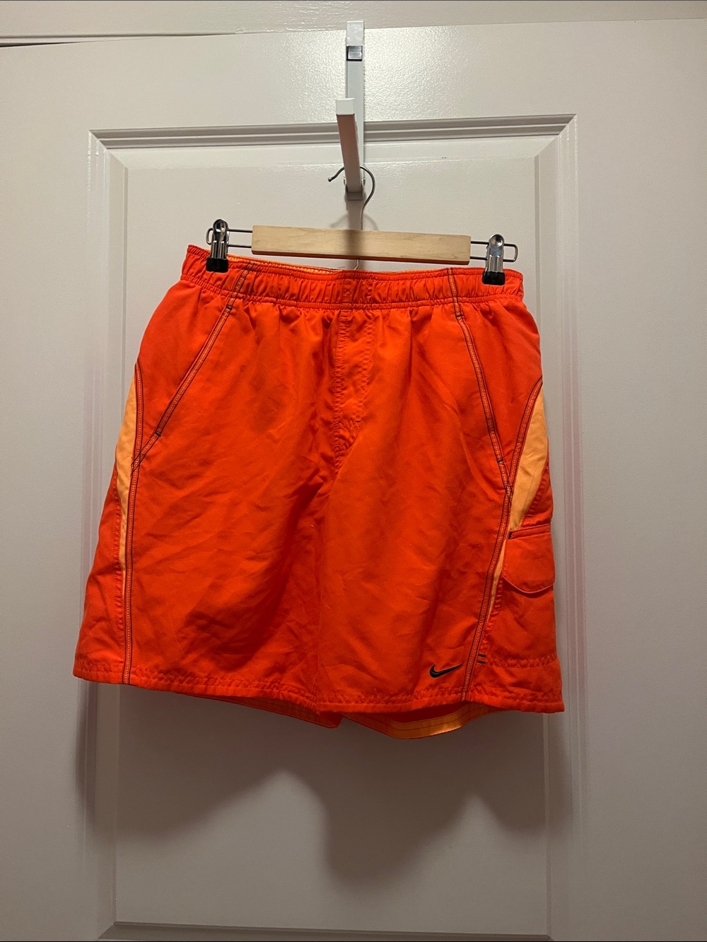Nike Men’s Orange Athletic Swim Shorts with Peach Panels
